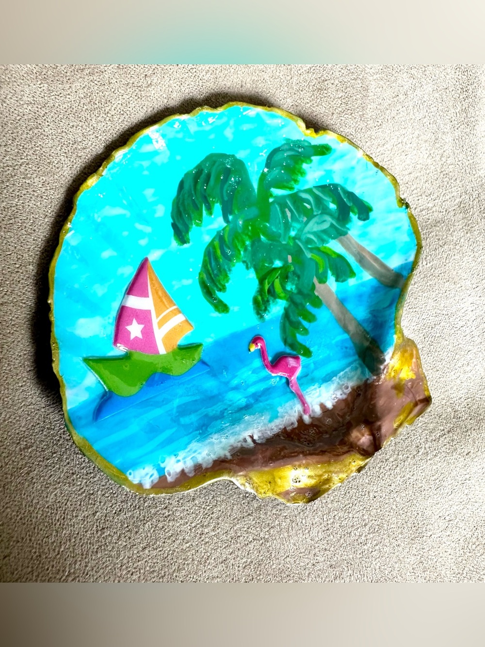 Handmade Tropical Beach Painted Seashell Trinket Dish Ring Holder Coastal Decor - Picture 4 of 6